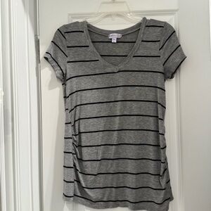 Gray Striped V-Neck Women's Tee